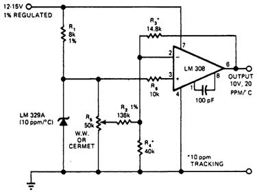 Источник 10-вольтового опорного напряжения с умеренным дрейфом Источник 10-вольтового опорного напряжения с умеренным дрейфом