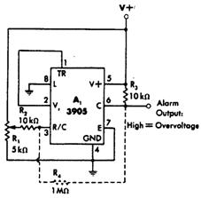 Схема, сигнализирующая о превышении напряжения определенного уровня