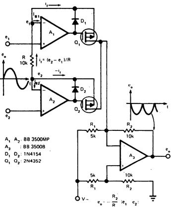 Схема выпрямителя с дифференциальным входом и с отрицательным выходом Схема выпрямителя с дифференциальным входом и с отрицательным выходом